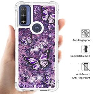 CAIYUNL for Moto G Pure Case, Moto G Power 2022 Case with Glass Screen Protector, Women Girls Glitter Bling Floating Liquid Sparkle Cute Soft TPU Protective Phone for Motorola G Pure -Purple Butterfly