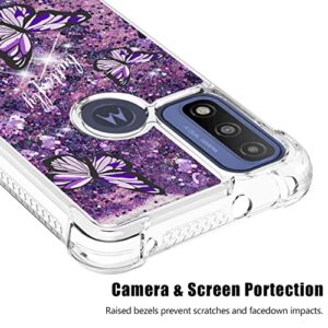 CAIYUNL for Moto G Pure Case, Moto G Power 2022 Case with Glass Screen Protector, Women Girls Glitter Bling Floating Liquid Sparkle Cute Soft TPU Protective Phone for Motorola G Pure -Purple Butterfly