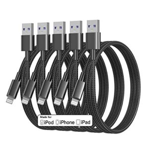 iphone charger cable 3ft lightning to usb cables fast iphone charging cord 5pack [apple mfi certified] nylon braided for iphone 14 pro max/iphone 13 plus/12 pro/11 mini/xr/xs/x/8/7/6s/6/se/ipad air
