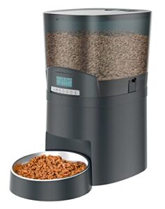 automatic cat feeder, honeyguaridan 6.5l pet feeder for cats and dogs dry food dispenser with desiccant bag, stainless steel bowl, 6 meals portion control, dual power supply &10s voice recorder