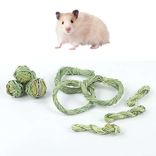 leasote 5Pcs Rabbit Toys - Guinea Pig Chew Grass, Grass Ball Made of Natural Timothy Hay Rabbit Dental Care Food Suitable for Guinea Pigs Rabbit Chinchilla Hamster Gerbils A