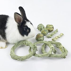 leasote 5Pcs Rabbit Toys - Guinea Pig Chew Grass, Grass Ball Made of Natural Timothy Hay Rabbit Dental Care Food Suitable for Guinea Pigs Rabbit Chinchilla Hamster Gerbils A