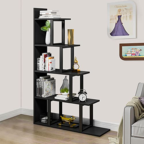 YITAHOME 5 Tiers Bookshelf, Modern 5 Shelf Bookcase Freestanding L Shape Bookshelves Display Shelf Storage Organizer Corner Bookshelf and Bookcase for Living Room Bedroom Home Office Hallway, Black