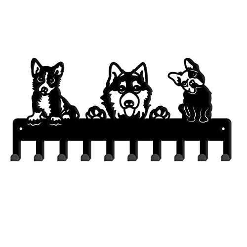 SUPERDANT Dogs Key Holder Husky Decoratice Key Hook 10 Hooks Wall Mounted Shepherd Dog Key Rack Hanger Bulldog Organizer Black Iron Home Decor for Bag Clothes Key Towel Hanging Wall Decoration