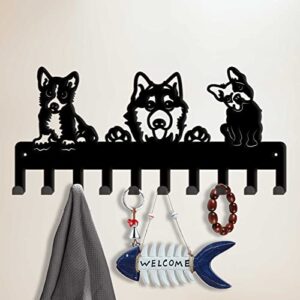 SUPERDANT Dogs Key Holder Husky Decoratice Key Hook 10 Hooks Wall Mounted Shepherd Dog Key Rack Hanger Bulldog Organizer Black Iron Home Decor for Bag Clothes Key Towel Hanging Wall Decoration