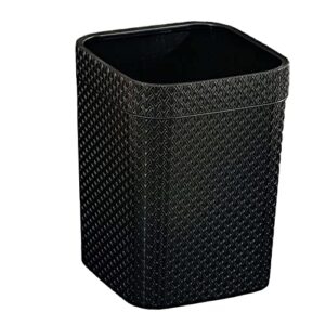 trash basket narrow rattan woven plastic square waste can wastebasket dustbin for bedroom office home toilet outdoor indoor, black