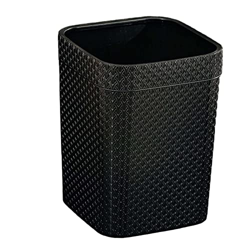 Trash Basket Narrow Rattan Woven Plastic Square Waste Can Wastebasket Dustbin for Bedroom Office Home Toilet Outdoor Indoor, Black