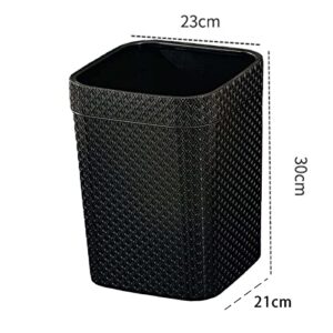 Trash Basket Narrow Rattan Woven Plastic Square Waste Can Wastebasket Dustbin for Bedroom Office Home Toilet Outdoor Indoor, Black