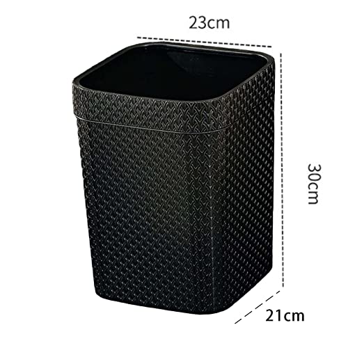 Trash Basket Narrow Rattan Woven Plastic Square Waste Can Wastebasket Dustbin for Bedroom Office Home Toilet Outdoor Indoor, Black