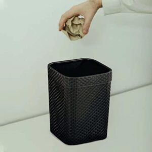 Trash Basket Narrow Rattan Woven Plastic Square Waste Can Wastebasket Dustbin for Bedroom Office Home Toilet Outdoor Indoor, Black