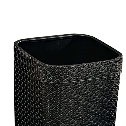 Trash Basket Narrow Rattan Woven Plastic Square Waste Can Wastebasket Dustbin for Bedroom Office Home Toilet Outdoor Indoor, Black