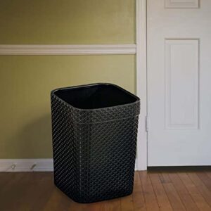 Trash Basket Narrow Rattan Woven Plastic Square Waste Can Wastebasket Dustbin for Bedroom Office Home Toilet Outdoor Indoor, Black