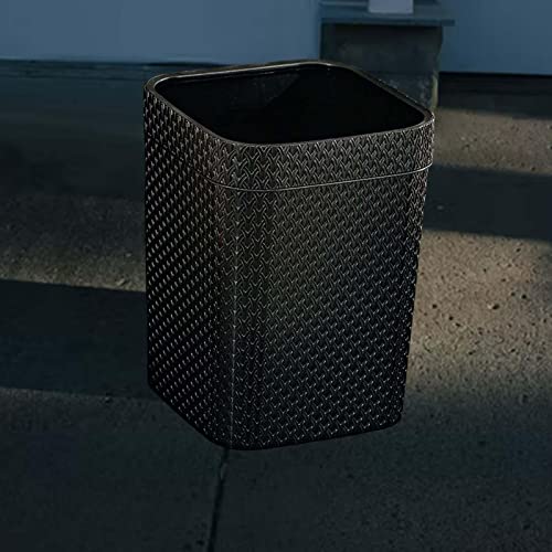 Trash Basket Narrow Rattan Woven Plastic Square Waste Can Wastebasket Dustbin for Bedroom Office Home Toilet Outdoor Indoor, Black