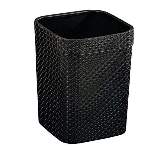 Trash Basket Narrow Rattan Woven Plastic Square Waste Can Wastebasket Dustbin for Bedroom Office Home Toilet Outdoor Indoor, Black