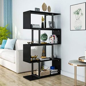 yitahome 5 tiers bookshelf, modern s-shaped z-shelf style bookshelves, multifunctional geometric bookcase storage display shelf for living room bedroom home office, black