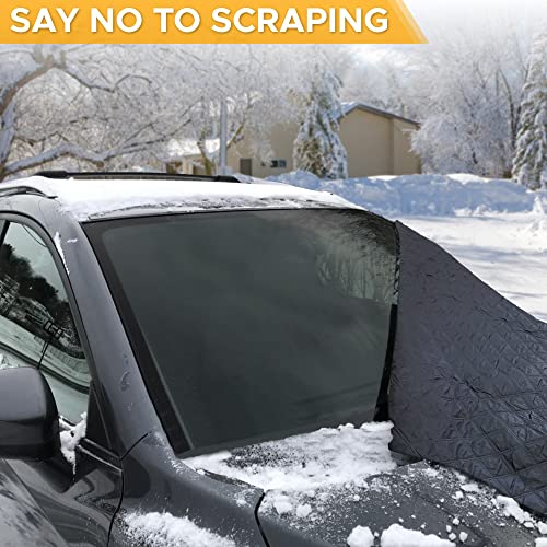 EcoNour Windshield Snow Cover with Side Mirror Cover | Four-Layer PEVA Protection from Snow, Ice, Frost | Windproof Snow Cover for Car | Snow Windshield Cover for All Weather Protection