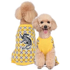 harry potter: hufflepuff pet sweater - size small | harry potter costumes for dogs| harry potter dog apparel & accessories for hogwarts houses, hufflepuff yellow