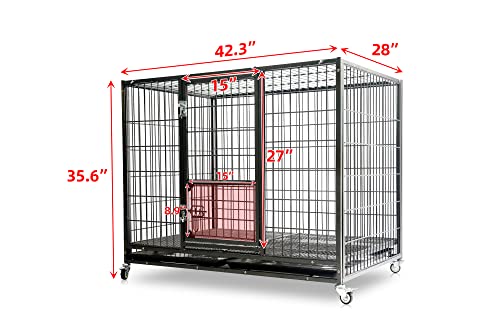 Homey Pet 43" Stackable Heavy Duty Cage W/Feeding Door, Casters and Tray