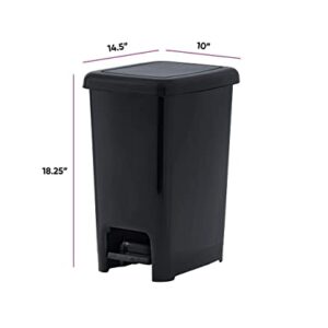 Superio Slim Trash Can with Foot Pedal – 6.5 Gallon Step-On Trash Can with Lid, Medium Plastic Garbage Can, Trashcan for Bathroom, Kitchen, Office, Bedroom, Dorm, Patio – Black, 2