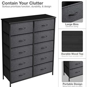 Sorbus Dresser with 10 Faux Wood Drawers - Storage Unit Organizer Chest for Clothes - Bedroom, Hallway, Living Room, Closet, & Dorm Furniture - Steel Frame, Wood Top, & Easy Pull Fabric Bins