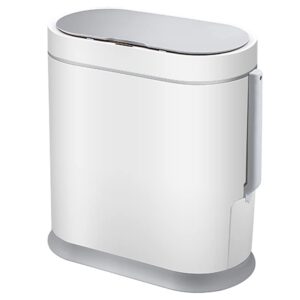 huaqinglian 2.6 gallon automatic touchless bothroom trash can with toiler brusher- motion sensor smart garbage can with lids-slim electric wastebaskets for bedroom/living room/kitchen/office (white)
