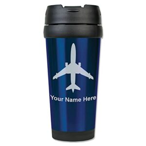 lasergram 16oz coffee travel mug, jet airplane, personalized engraving included (dark blue)
