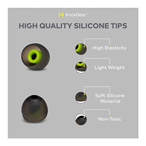 Knox Gear Silicone Earbud Tips Caps Cover for in-Ear Headphones, Replacement Earphone Buds Eartips, 4mm Inside Diameter Removable Washable Earphone Earbuds, Black 3 Pairs (S/M/L) for Compatible fit