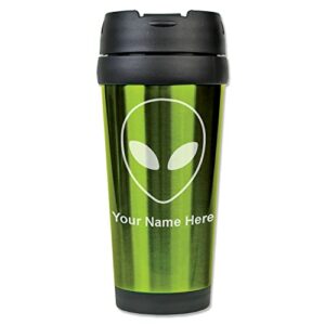 lasergram 16oz coffee travel mug, alien head, personalized engraving included (green)