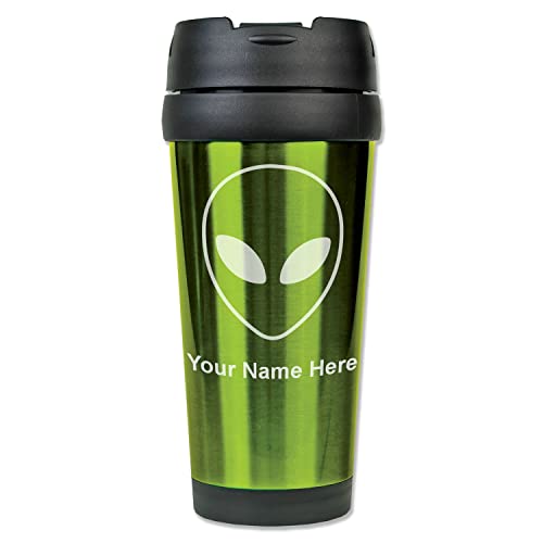 LaserGram 16oz Coffee Travel Mug, Alien Head, Personalized Engraving Included (Green)