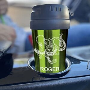 LaserGram 16oz Coffee Travel Mug, Alien Head, Personalized Engraving Included (Green)