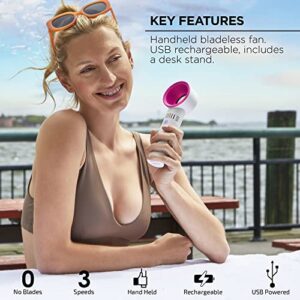 Merkury Innovations Whirlwind Personal Cooling Fan, No Blades, Rechargeable with USB Cable, Mini Bladeless Fan for Travel, Handheld or Hands-free, Pink