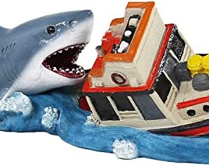 Penn-Plax Jaws Officially Licensed 2-Piece Aquarium Ornament Bundle – Includes Boat Attack and Shark Swim-Through – Small