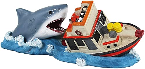 Penn-Plax Jaws Officially Licensed 2-Piece Aquarium Ornament Bundle – Includes Boat Attack and Shark Swim-Through – Small