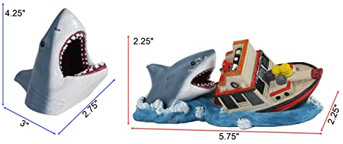 Penn-Plax Jaws Officially Licensed 2-Piece Aquarium Ornament Bundle – Includes Boat Attack and Shark Swim-Through – Small