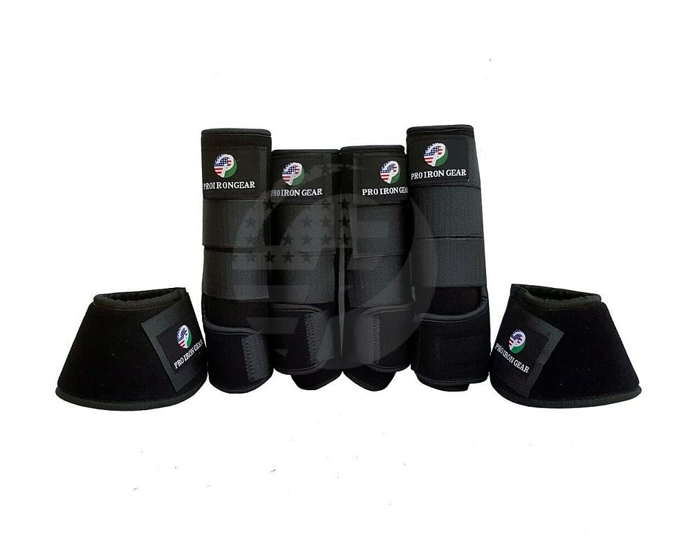 RIDING GEARS Horse Medicine Brushing Boots Horse Bell Boots Leg Wraps Protection Gear Set of 4 and Set of 6 (Large/Full, Black (Set of 6))