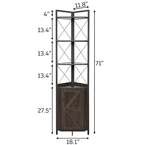 Finnhomy Corner Shelf with Cabinet, 71 Inches Multipurpose Corner Bookshelf, Corner Shelf Stand Display Rack, Corner Storage Shelves for Bedroom, Living Room, Kitchen, Bathroom, Dark Gray