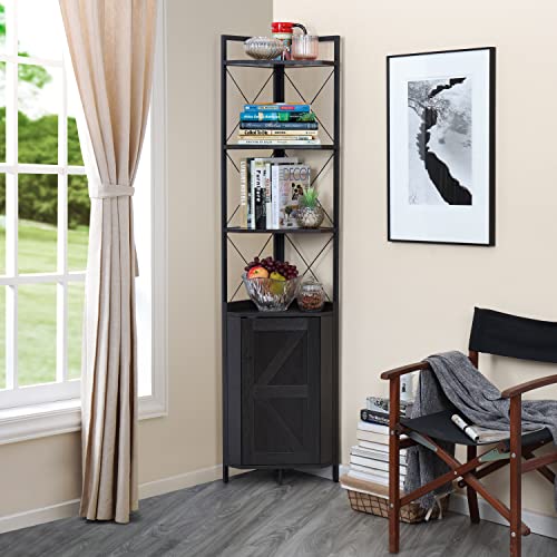 Finnhomy Corner Shelf with Cabinet, 71 Inches Multipurpose Corner Bookshelf, Corner Shelf Stand Display Rack, Corner Storage Shelves for Bedroom, Living Room, Kitchen, Bathroom, Dark Gray