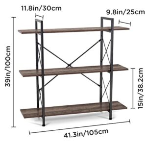 LAVIEVERT 3-Tier Vintage Industrial Bookshelf Rustic Wood and Metal Bookcase Standing Display Rack and Storage Organizer for Home & Office - Gray Oak