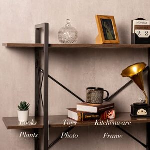 LAVIEVERT 3-Tier Vintage Industrial Bookshelf Rustic Wood and Metal Bookcase Standing Display Rack and Storage Organizer for Home & Office - Gray Oak