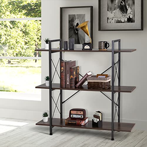 LAVIEVERT 3-Tier Vintage Industrial Bookshelf Rustic Wood and Metal Bookcase Standing Display Rack and Storage Organizer for Home & Office - Gray Oak