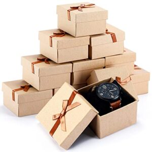 12 pieces small gift boxes 3.5 inch necklace earring ring box bow cardboard jewelry box watch box with velvet insert lids for keychain