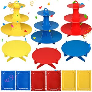 12 pcs colorful cardboard cake stand set for dessert table 3 tier round cupcake stand 1 tier cake stand disposable rectangle serving tray for baby shower birthday special event party decorations