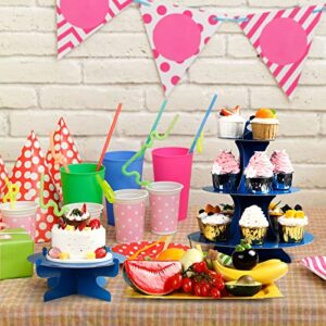 12 Pcs Colorful Cardboard Cake Stand Set for Dessert Table 3 Tier Round Cupcake Stand 1 Tier Cake Stand Disposable Rectangle Serving Tray for Baby Shower Birthday Special Event Party Decorations