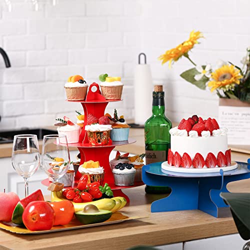 12 Pcs Colorful Cardboard Cake Stand Set for Dessert Table 3 Tier Round Cupcake Stand 1 Tier Cake Stand Disposable Rectangle Serving Tray for Baby Shower Birthday Special Event Party Decorations