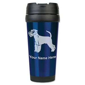lasergram 16oz coffee travel mug, schnauzer dog, personalized engraving included (dark blue)
