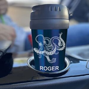 LaserGram 16oz Coffee Travel Mug, Schnauzer Dog, Personalized Engraving Included (Dark Blue)