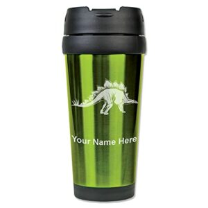 lasergram 16oz coffee travel mug, stegosaurus dinosaur, personalized engraving included (green)