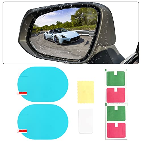 4Pcs Car Rearview Mirror Film,Waterproof Rainproof Film High-definition Transparent Safe Driving Sticker,Car Accessories Rearview Mirror Film for Car,SUV,Truck,Motorcycles (Oval)