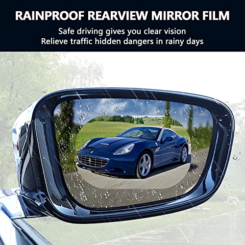 4Pcs Car Rearview Mirror Film,Waterproof Rainproof Film High-definition Transparent Safe Driving Sticker,Car Accessories Rearview Mirror Film for Car,SUV,Truck,Motorcycles (Oval)