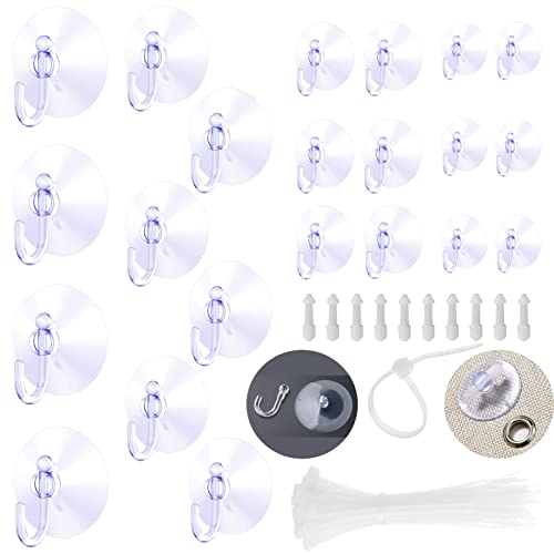 GreenWind 22 Packs Suction Cup Hooks Shower Hooks for Hanging,Suction Cups with Holes Plus Hooks Zip Ties and Hitch Pins Assembled for Multi-Purpose Use All Smooth Surfaces in Office Kitchen Bathroom